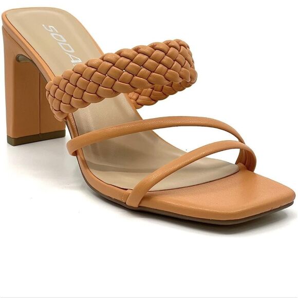 NEW WOMEN'S BRAIDED HEELED MULES SQUARE TOE BLOCK HEEL SANDALS CARMEN BY SODA - Picture 2 of 16